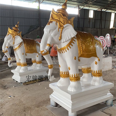 玻璃钢大象雕塑订制 金色大象雕塑制作 江西动物雕像厂家
